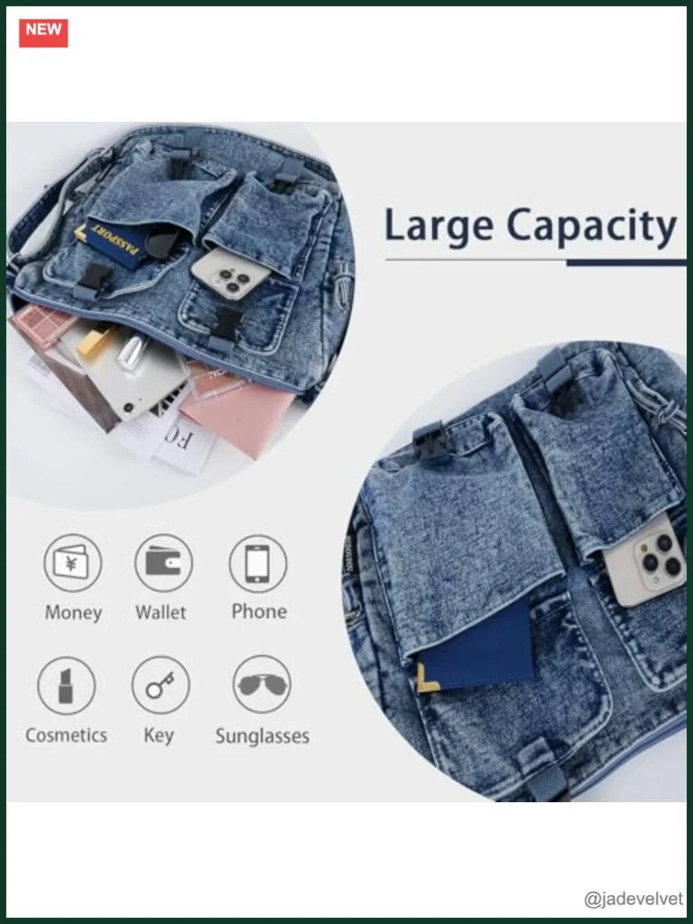 Denim Bag with Adjustable Strap Lightweight Casual Tote Hobo Shoulder Purse